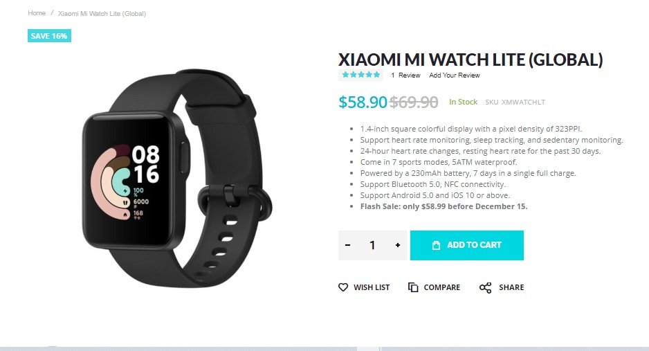 [Vruće ponude] Xiaomi Mi Watch Lite (Global) dobiva pozamašan popust, dostupan za 58,90 USD